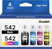 ecodot 542 Pigment Ink Refill Ink Bottle Replacement for Epson 542 Ink for Ecotank Used for Pro ET-5800 ET-5850 ET-5880 ET-16600 ET-16650 Printer (1 Black,1 Cyan,1 Magenta,1 Yellow, 4 Pack)
