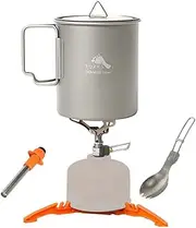 TOAKS Titanium 750ml Pot with BRS 3000T Stove Ultralight Cooking System with Titanium Spoon, Fuel Can Stabilizer for Outdoors Camping and Traveling