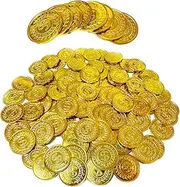 WELANE Gold Coins, 100 PCS Plastic Pirate Coins for Party, Treasure Hunt Game, Classroom Reward (3.5cm/1.37in)