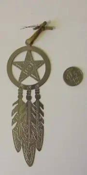 Navajo silver metal ornament -star & 3 feathers; Ray Tracey signed