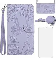 [Asuwish] Mobile Phone Case for Samsung Galaxy S24 Plus S24+ 5G, Case with Strap, Film, Protective Film, Card Slot, Foldable, Leather Wallet Stand, S24plus 24S S 24 + 24+, Mandala Protective Phone Case
