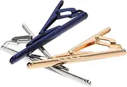 [WRITWAA] Men's Fashion Tie Bar Clip Set Blue Yellow Silver Minimalist Necktie Tie Clips for Business