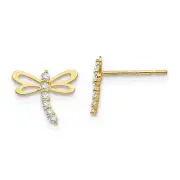 Madi K Kid's Earrings 14K Yellow Gold CZ Dragonfly Button Post, 8mm
