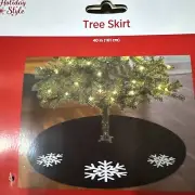 Black Velvet Tree Skirt With White Snowflake Design