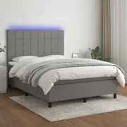 Box Spring Bed with Mattress&LED Dark Grey Fabric Multi Sizes vidaXL