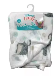 NWT~Disney Baby Dumbo Plush Blanket White /Gray Polka Dot Soft Cute
