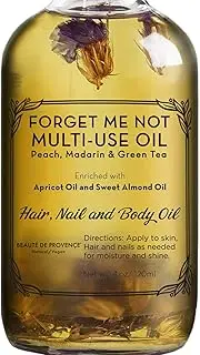 Multi-Use Oil for Face, Body and Hair - Forget Me Not - Organic Blend of Apricot, Vitamin E and Sweet Almond Oil Moisturizer for Dry Skin, Scalp and Nails - Peach, Mandarin and Green Tea - 4 Fl Oz