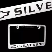 Chevrolet SILVERADO Chrome Brass Metal License Plate Frame with Chrome Cap Chevy