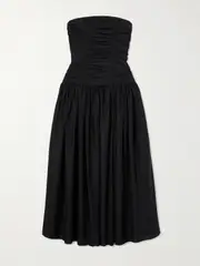 [Matteau] Matteau - Strapless Ruched Organic Cotton-poplin Midi Dress - Black - 1 1 Black