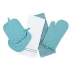 Topaz Kitchen Towel Set Blue White Terrycloth Quilted Potholders Oven Mitt Gift