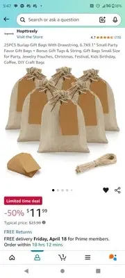 LOT: 75 6x9 inch Burlap Gift Bags with Drawstring Recyclable 6.7"x9.1"