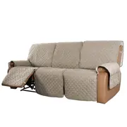 Recliner Sofa Cover with Pocket, Slipcovers Reversible Washable Elastic Adjustable Strap for home(3 Seater,Sand）