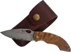 Tungyi Damascus Steel Folding Pocket Knife, 2.9” Sharp Edge Blade Knife with Lea