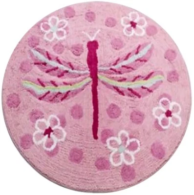 Jiggle & Giggle Dragonfly Kids Round Girls Bedroom Floor Rug Play Mat. 80cm