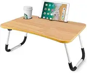 Provecta Foldable Laptop Bed Table with Cup Slot Notebook Stand,Laptop Standing Desk for Bed and Sofa Breakfast Lapdesk(Walnut)