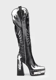 [Dolls Kill x AZALEA WANG] Alabama Cowboy Boots - Black/Silver