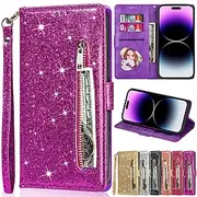 Phone Case For iPhone 15 Pro Max Plus iPhone 14 13 12 11 Pro Max Mini X XR XS Max 8 7 Plus Wallet Case with Stand Holder Bling Glitter Shiny Card Slot PU Leath