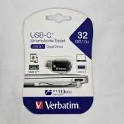 Verbatim USB C 3.1 Smartphone / Tablet Dual USB Flash Drive 32 GB