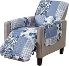 Recliner Chair Cover Navy Blue Patchwork Scalloped Printed Furniture Protector