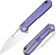 TACRAY Titanium Handle Frame Locking Knife, Folding Pocket Clip Knife, Portable Camping & Kitchen Knife with Sharp VG10 Stainless Steel Blade (Purple Blue Handle)