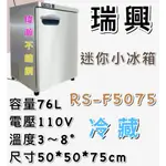 【瑋瀚不鏽鋼】全新 RS-F5075 瑞興冷藏展示櫃/迷你小冰箱/台灣製造/76L