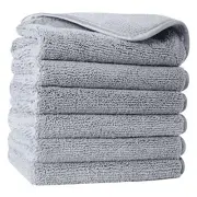 Premium Lint Free Microfiber Washcloth Face Towel, 13 x 13 in, Set of 6 () Gray