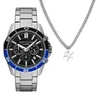 Mens Wristwatch + Necklace ARMANI EXCHANGE SPENCER AX7166SET Chrono Steel Black