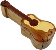 Guitar Handcrafted Carved Intarsia Wood Puzzle Box Jewelry Trinket Box