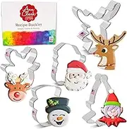 Faces of Christmas Cookie Cutters 5-Pc. Set Made in The USA by Ann Clark, Santa Face, Reindeer Faces, Snowman Face, Elf Face