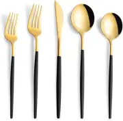 20Pc Black Gold Silverware Set Stainless Steel Flatware Cutlery Set Service 4