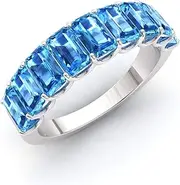[Diamondere] Natural and Certified Gemstones Wedding Ring in 14K White Gold | 2.81 Carat Emerald Cut Half Eternity Stackable Band Size 4 to 9