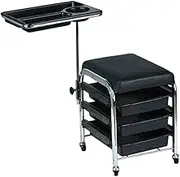 Oshhni Manicure Beauty Tool Cart Chair Stool Utility Multi Layer Multifunctional Organizer Rolling Storage Trolley for Beauty Barber, Black