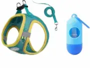 NEW~Mesh Dog Harnness, Aqua & Yellow/ Xtra Small,Dog Leash &Clean-up bags inc.
