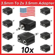 10 Pack 3.5mm Mono to Dual 3.5mm Stereo Adapter 1/8" Plug to 1/8" Jack Splitter