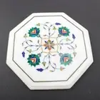 12" Marble side Table Top semi Precious stones Inlay handmade work
