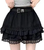 [kakarin choyx] Fashion Women's Mini Skirt Y2K Casual High Waist A Line Elastic Waist Multi Lace Splicing Skorts Skirt