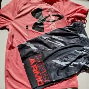 Under Armour Boys Small Shorts & Medium T-shirt Red Black Brand NEW $50 Retail