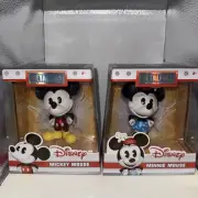 Disney Mickey Mouse And Minnie Mouse Metal Figs Figurine Diecast 4" Set