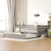 [Bellemave] Twin Size Daybed for Kids, Daybed with Trundle, Wood Twin Bed Frame with Removable guardrail, Twin Bed for Teens, Adults, No Box Spring Needed, Gray