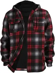 [LeeHanTon] Men Heavy Thick Flannel Plaid Jacket Sherpa Fleece Lined Sweatshirt Big&Tall Hoodies Zip Up Winter Warm Coat