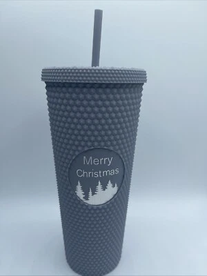 Custom Studded Double Wall Light Gray Color Tumbler Plastic Straw 32 Oz