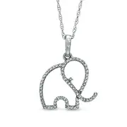 0.14 CT. T.W. Natural Diamond Outline Elephant Pendant in 10K White Gold