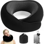 Memory Foam Travel Neck Pillow for Airplane Cars Home Comfort Support-Black