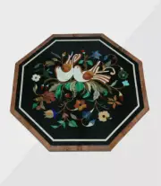 13" black marble side center table top inlay multi stone bird malachite decor
