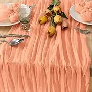MLMC Peach Cheesecloth Table Runner 10ft Spring Rustic Gauze Cheese Cloth Table Runner 35x120 Inches for Wedding Bridal Baby Shower Party Decor