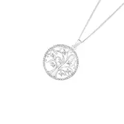 Sterling Silver Round Cz Tree Of Life Pendant in White
