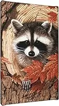 SUAQUE Raccoon In The Fall Tree Hole Premium Canvas Rimless Decorative Painting 7.8x11.8in, Oil Painting For Living Room, Bedroom, Office