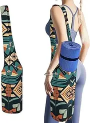 JKLQWH Dark Orange Grid Printed Yoga Mat Bag Long Tote with Pockets for Your Yoga Accessories Exercise Yoga Mat Carrier Holder Multi-Functional Storage Bag Holds Most Pilates Mats