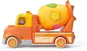 Wanborns Wooden Mixer Truck Toy with Shape Blocks – Sound & Light Cement Mixer with Pull String, Rotating Drum & 2 Wooden Workers – Educational Construction Toy for Toddlers 18+ Months