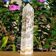 2.4Lbs Natural Dentritic Calcite Obelisk BIG Crystal Quartz Tower Reiki Decor